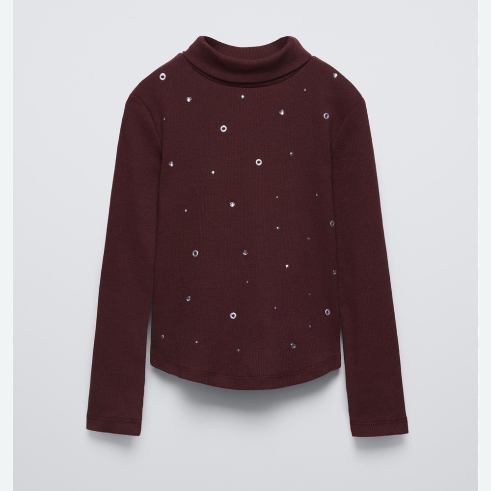 Zara kids RIBBED TURTLENECK T-SHIRT WITH RHINESTONES - size 9-10